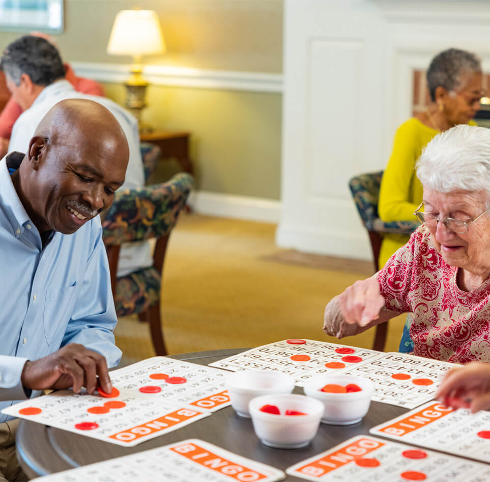 group of seniors playing bingo.