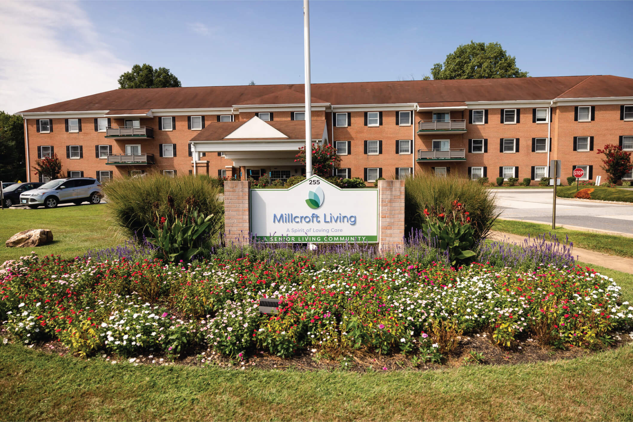 Millcroft Living front entrance sign