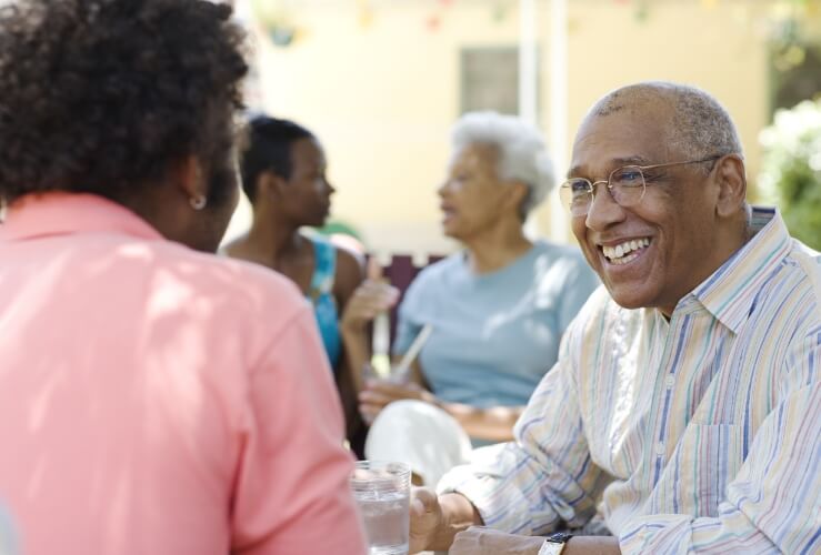 senior man talking to his partner